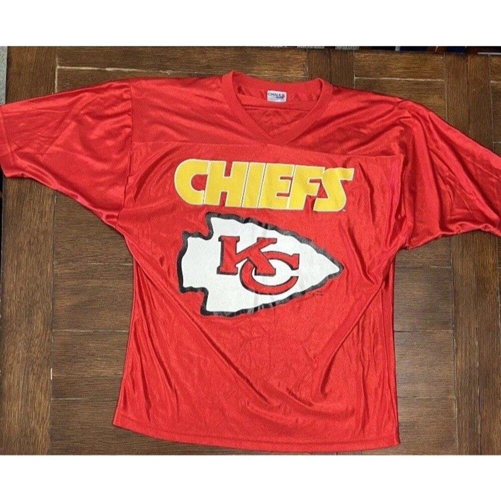 Vintage Kansas City Chiefs Jersey Big Logo Chalk Line Blank 90s Shiny XL